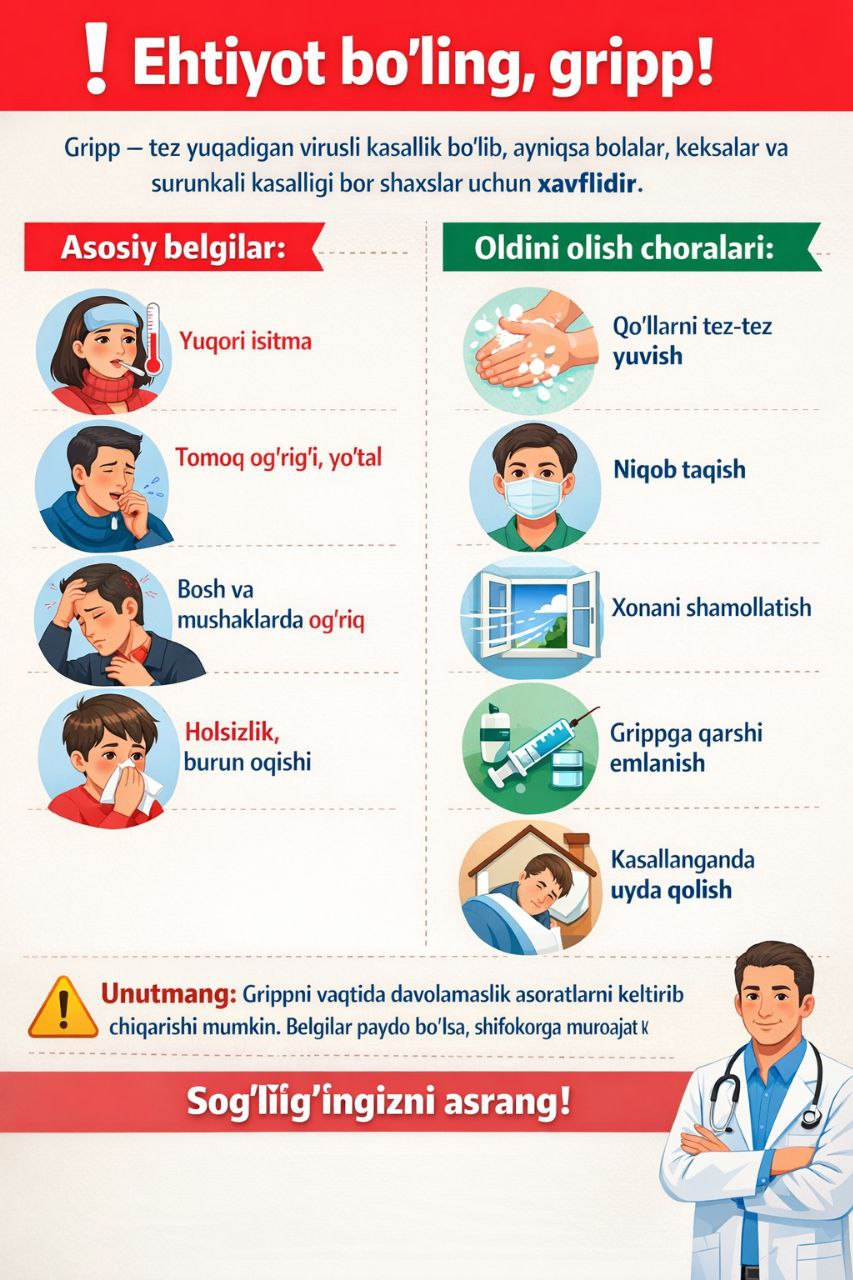 Ehtiyot bo‘ling gripp!