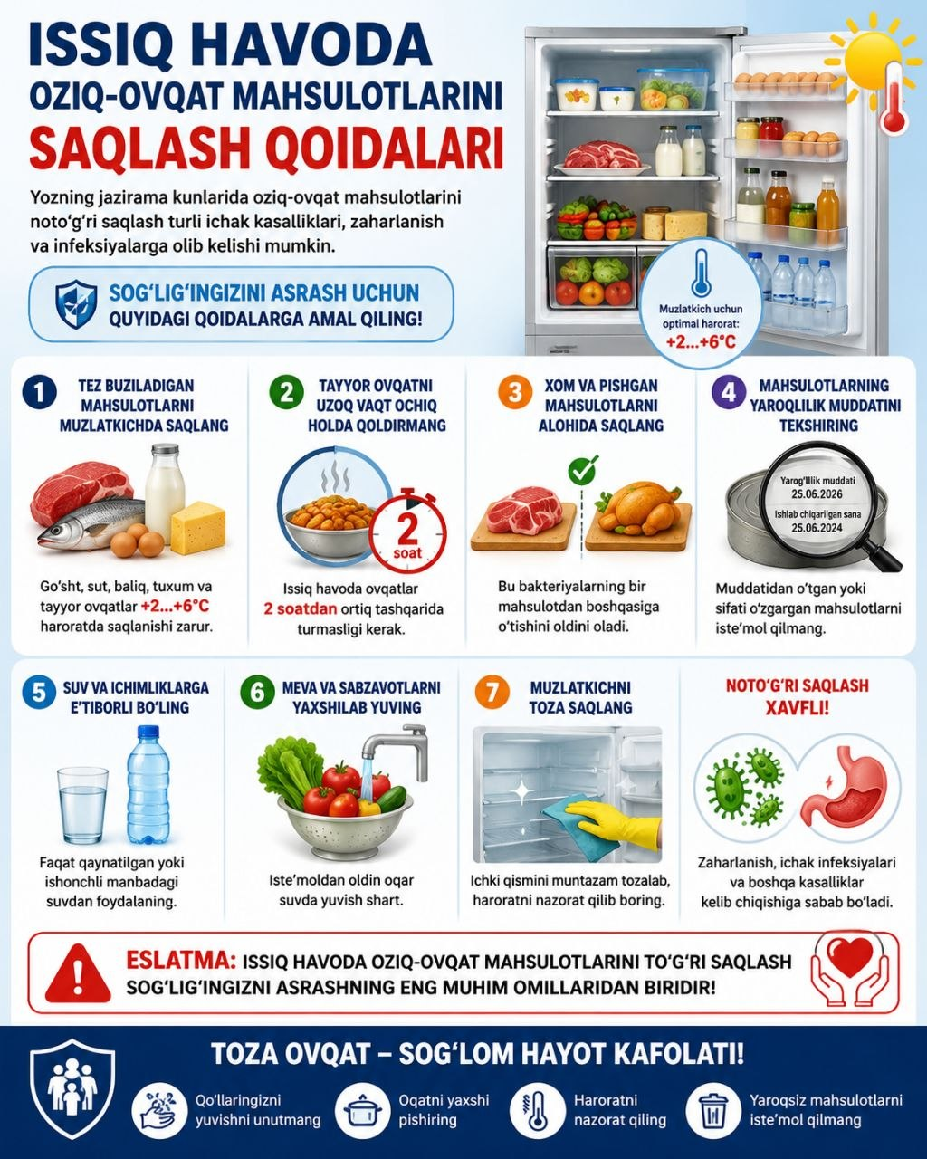 🔰 Issiq havoda oziq-ovqat mahsulotlarini saqlash qoidalari