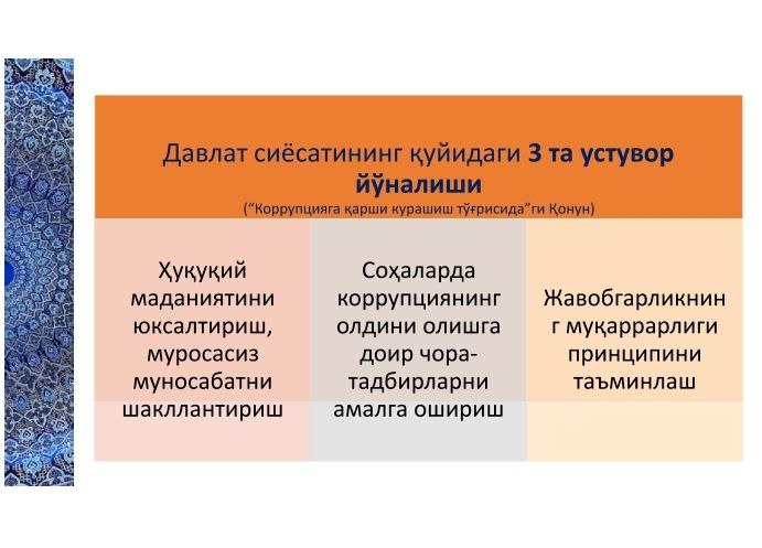 Davlat siyosatining 3 ta ustuvor yo'nalishi.