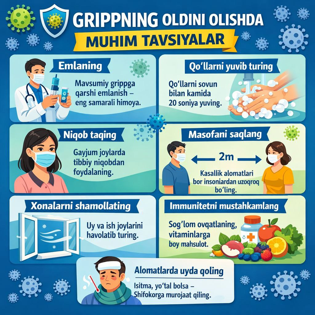 Grippning oldini olishda muhim tavsiyalar