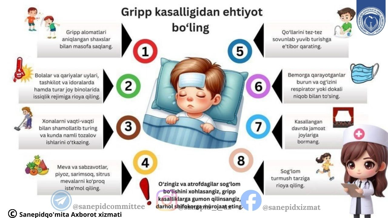 🦠Gripp kasalligidan ehtiyot boʻling!