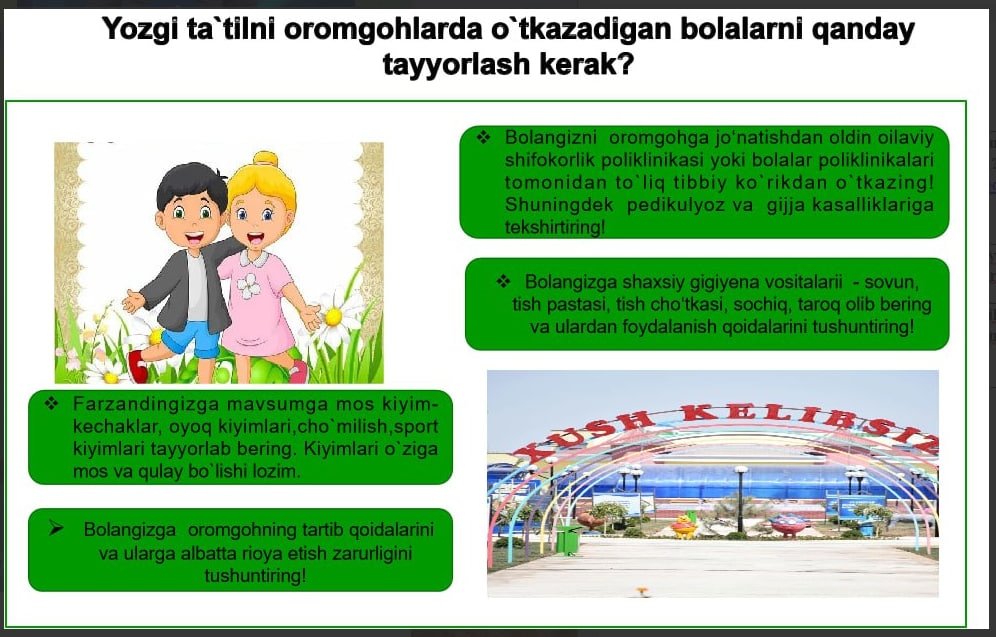 Yozgi ta'tilni oromgohlarda o'tkazadigan bolalarni qanday tayyorlash kerak?