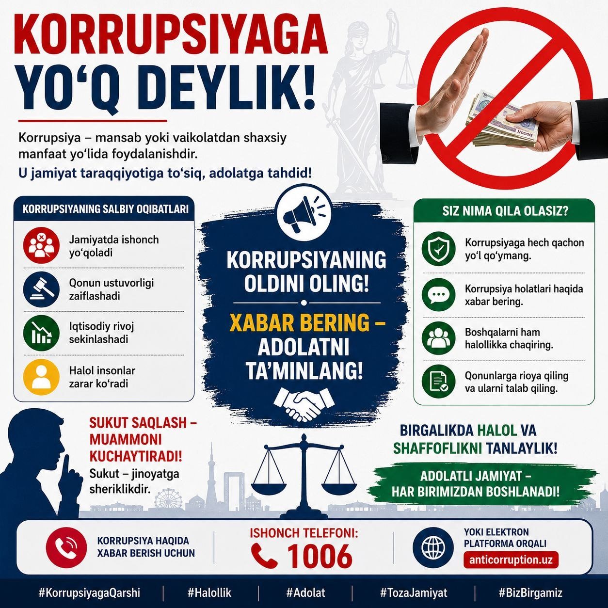 Korrupsiyaning oldini oling! Xabar ber – adolatni ta’minla!